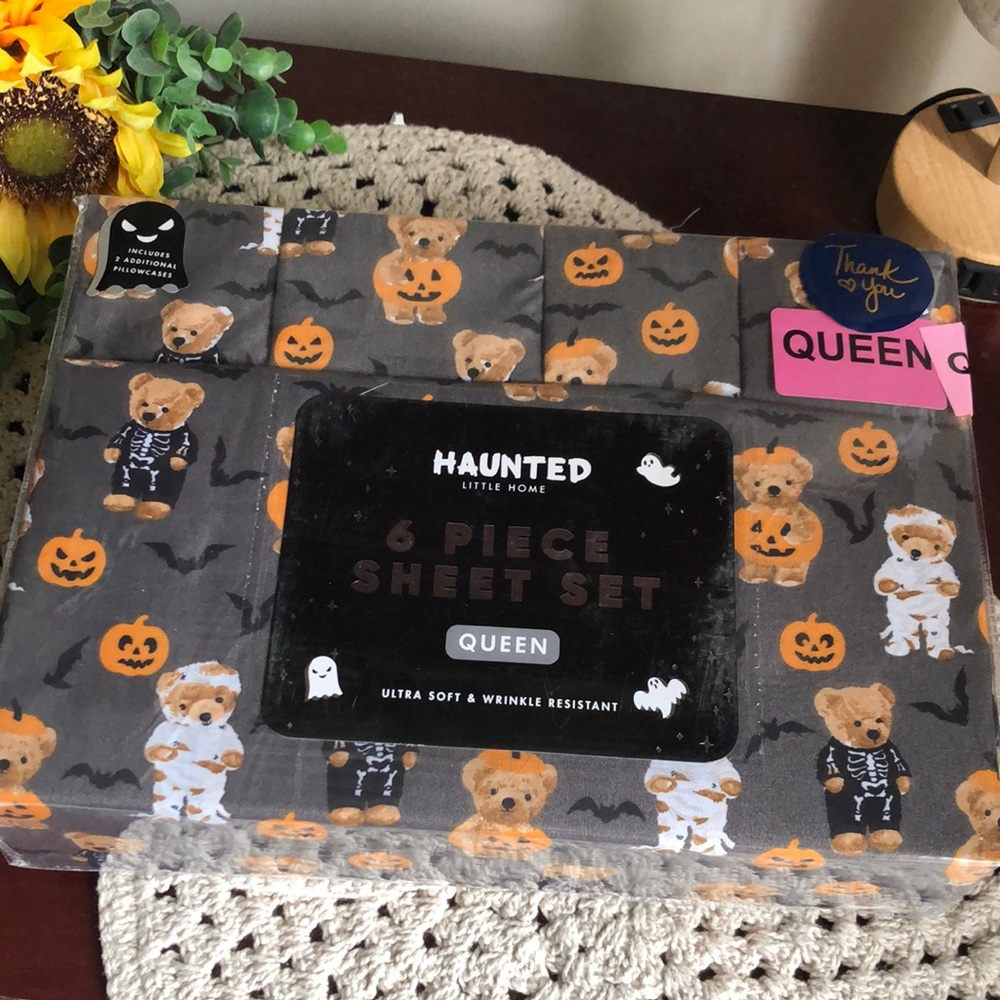 Halloween Gray Teddy Bear Costume QUEEN Sheet Set